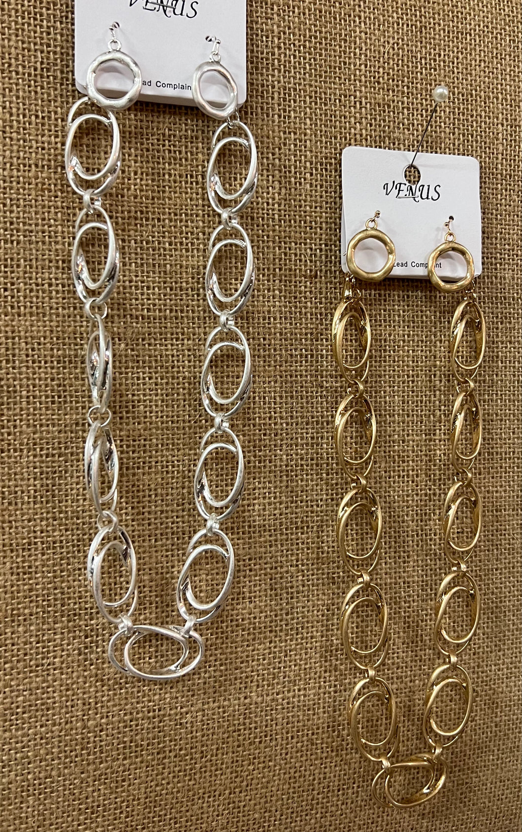 Circle Chain Necklace with Matching Earrings in Gold and Silver