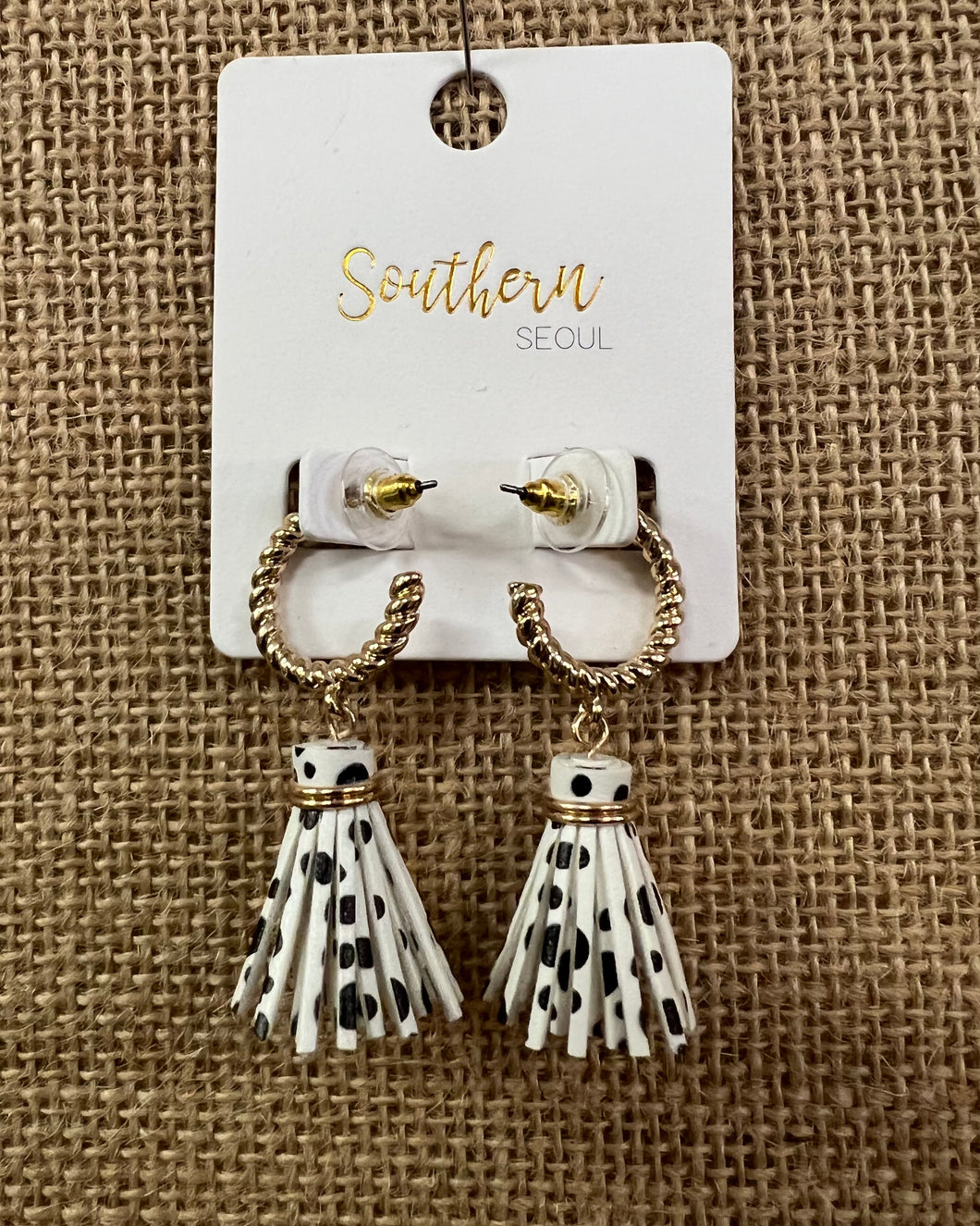 Black & White Fringe Dangle Earrings with Gold Hoop