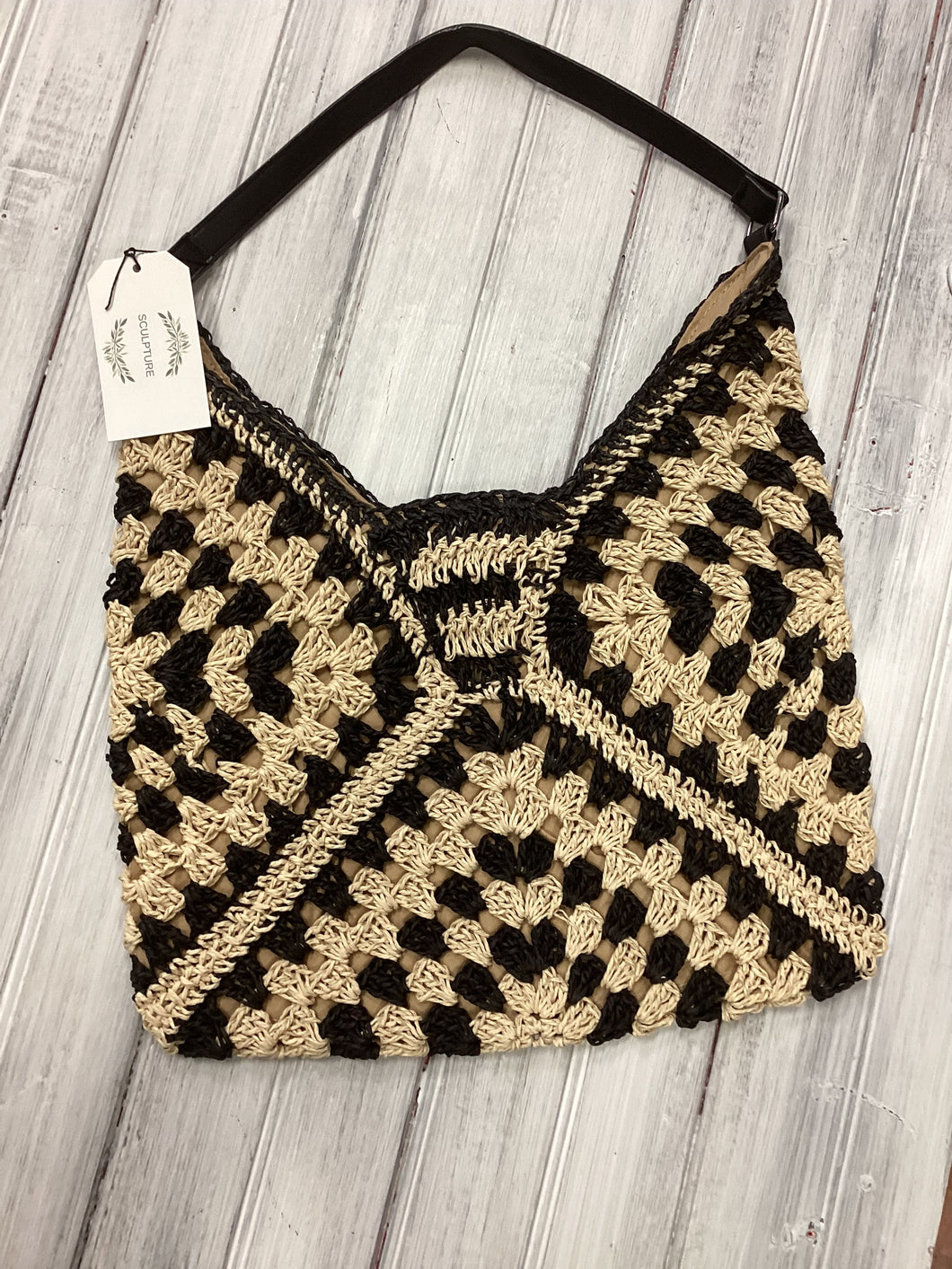 Black/Taupe Straw Boho Bag