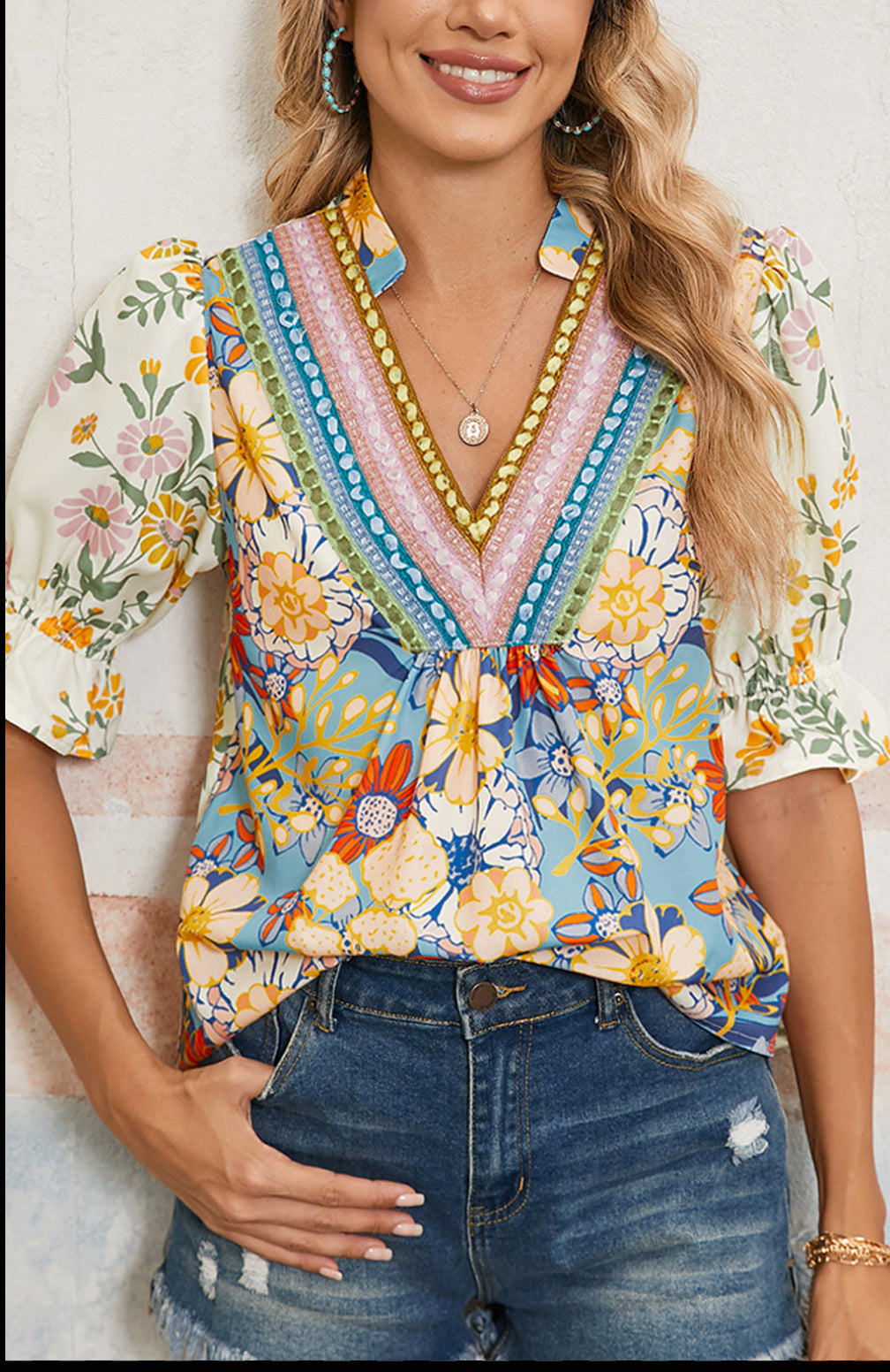 Floral Boho Short Sleeve Top