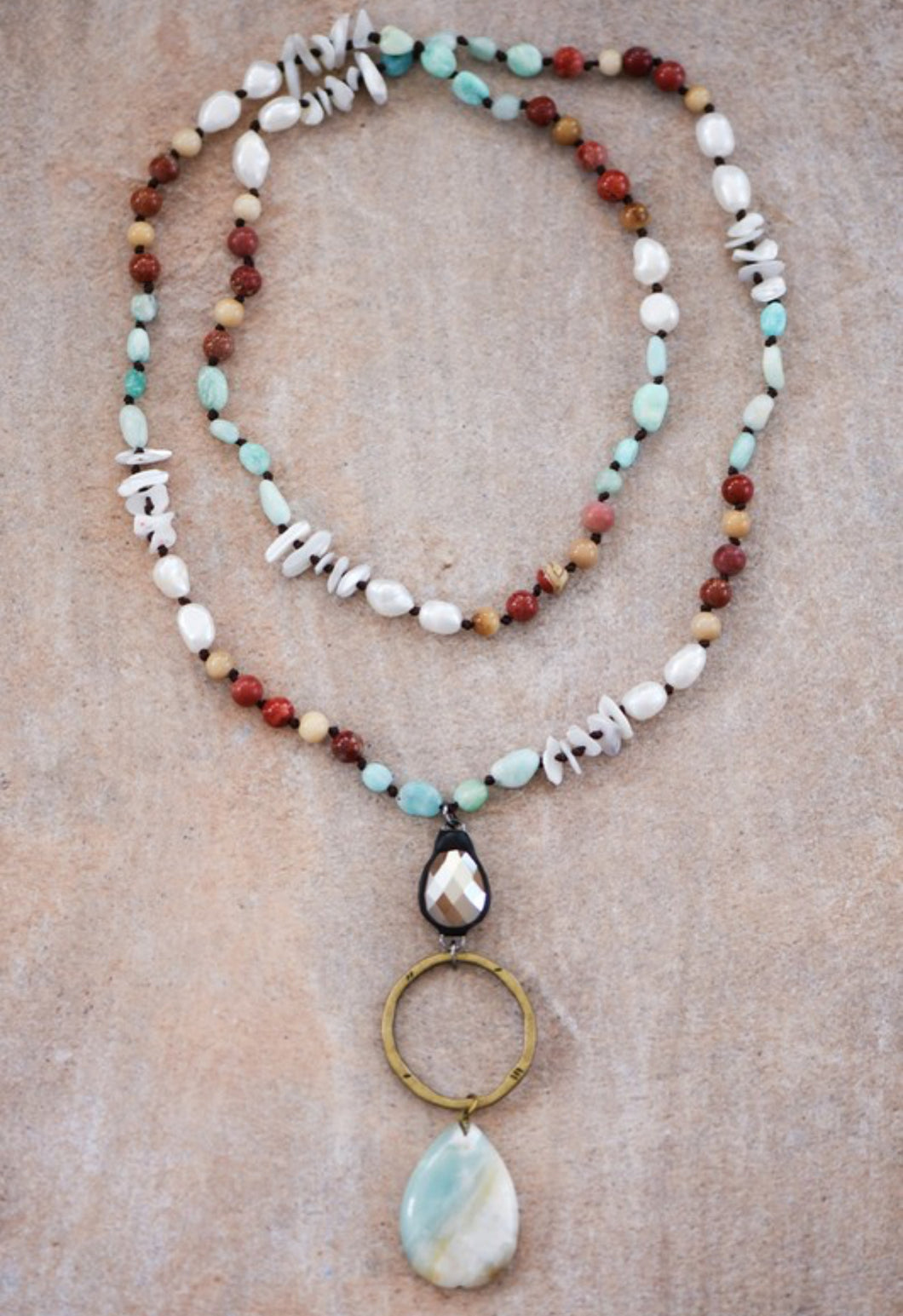Natural Stone Bead Pendant Necklace