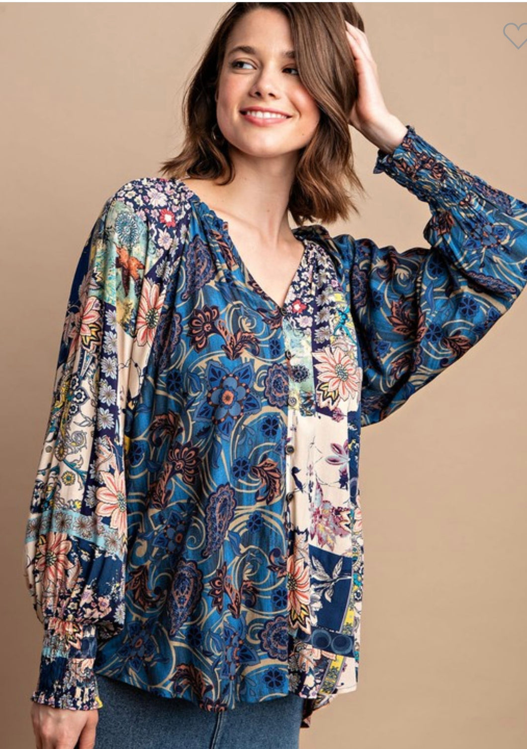Gigio mixed print BoHo top