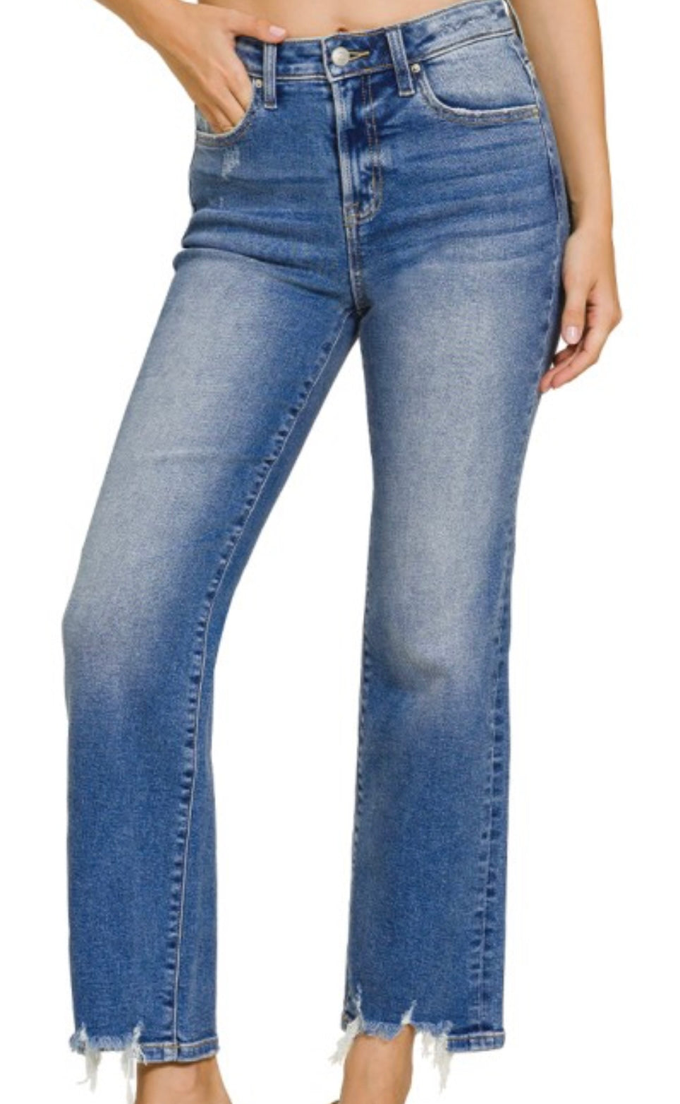 Zenana Distressed Hem Jean