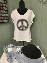 Load image into Gallery viewer, Clearance * POL Short Sleeve Peace Sign Top in white or charcoal
