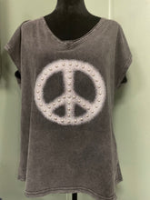 Load image into Gallery viewer, Clearance * POL Short Sleeve Peace Sign Top in white or charcoal
